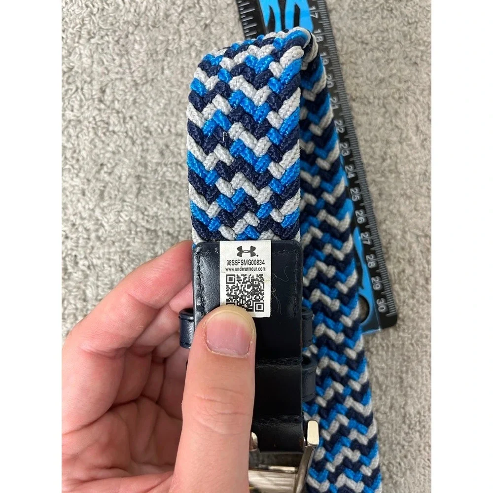 Under Armour Braided Golf Belt Mens Blue Grey Chevron Stretch 1267067 411